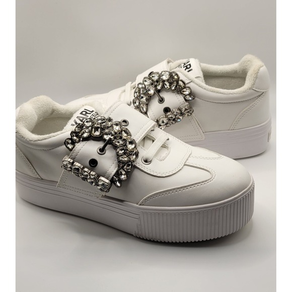 Karl Lagerfeld Shoes - White Leather With Crystal Trim Buckle Karl Lagerfeld Platform Sneakers Size 6.5